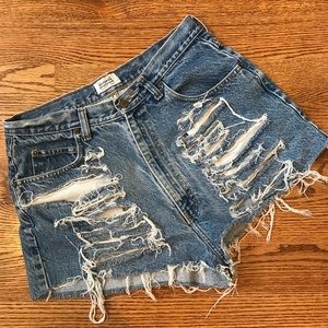 High Waisted Distressed Denim Shorts